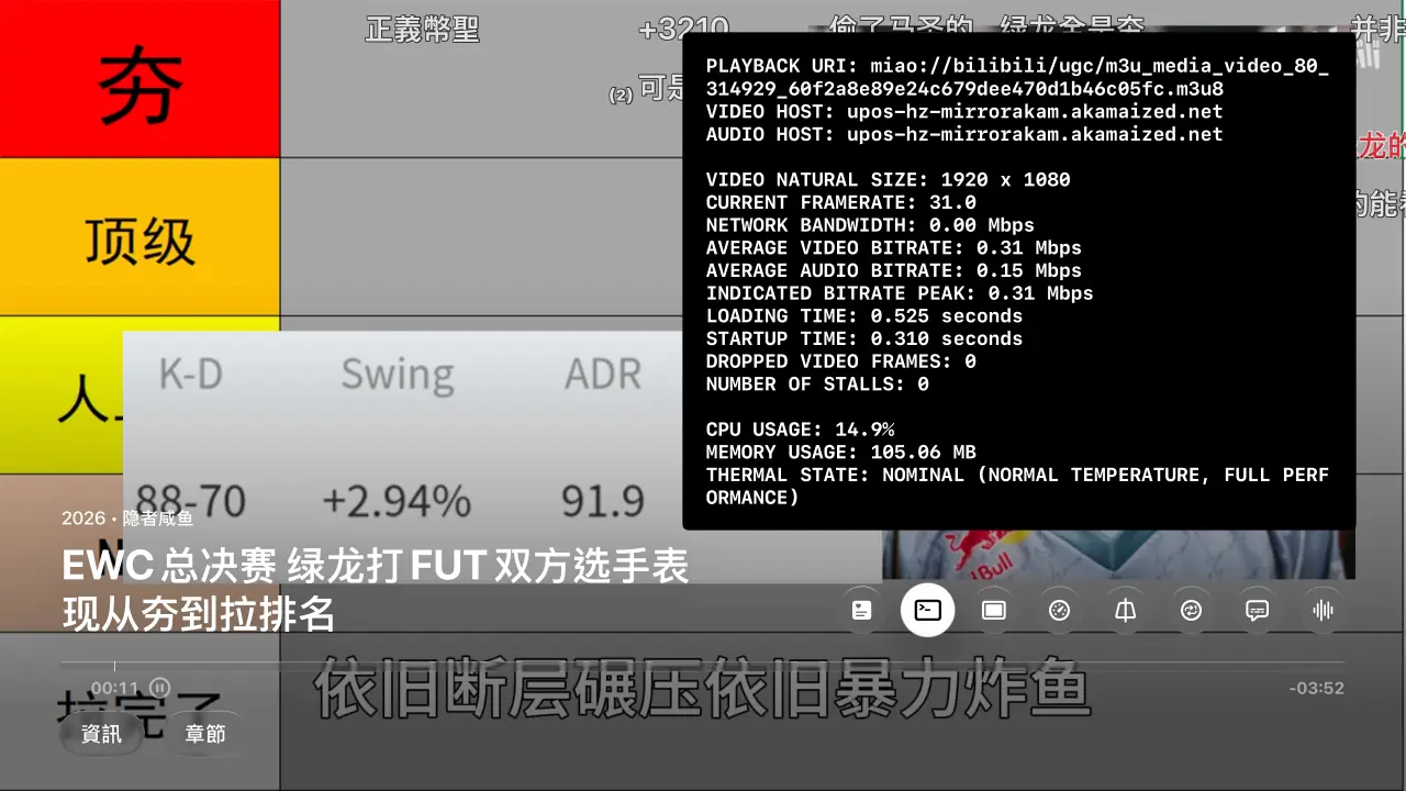 顯示影片播放時當前終端資訊